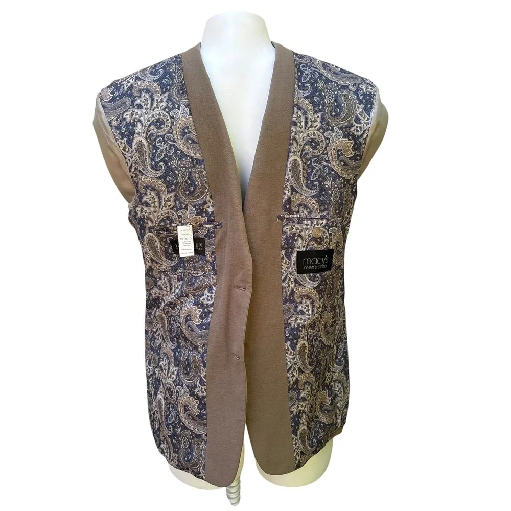 Lauren Ralph Lauren Blazer 40R Tan Seersucker Cotton Sport Coat 2-Button Preppy